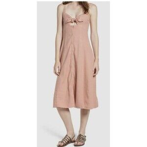 Splendid Women's XL Bow Tie Front Buttoned Sleeveless Swing Dress Nude $241